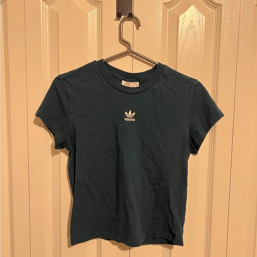 adidas Teal Crewneck Tee with White Trefoil